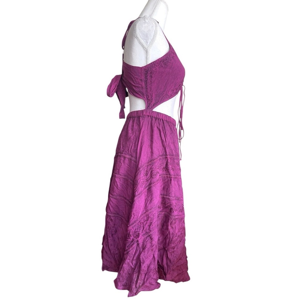 NWT Magenta Bohemian Renaissance Cut Out Midi Dress Festival  Boho Y2k Resort L - Picture 6 of 15